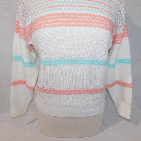 COPY - Vintage 80s Retro Les Tricots Femina Womens M Acrylic White Pink Blue Sw… - Picture 7 of 8